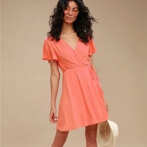 Lulu's Coral Pink Wrap Dress